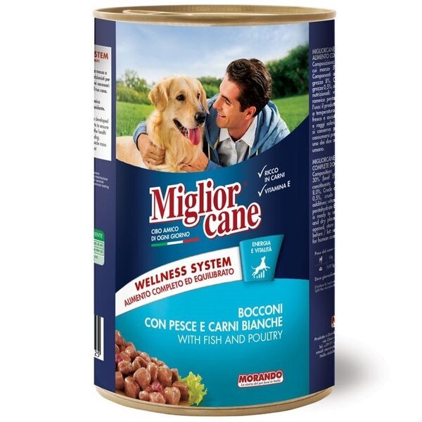 

Влажный корм для собак Migliorcane кусочки с рыбой и белым мясом 1250г,