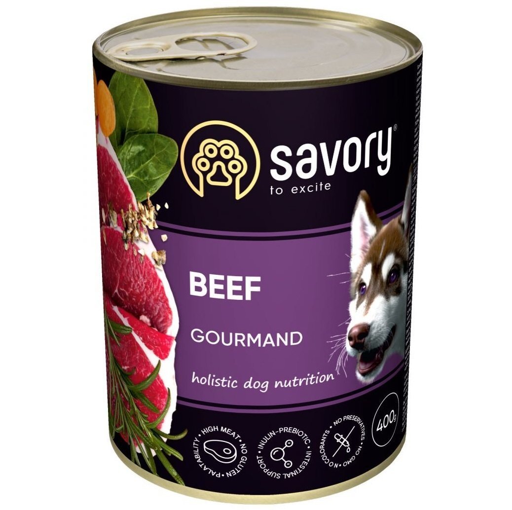 Вологий корм для дорослих собак Savory з яловичиною 400гфото1