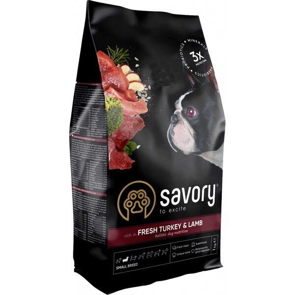 

Сухой корм для собак малых пород Savory со свежим мясом индейки и ягнятиной 1кг