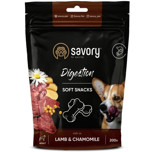 

Мягкие Лакомство Savory для улучшения пищеварения собак, ягненок и ромашка 200г