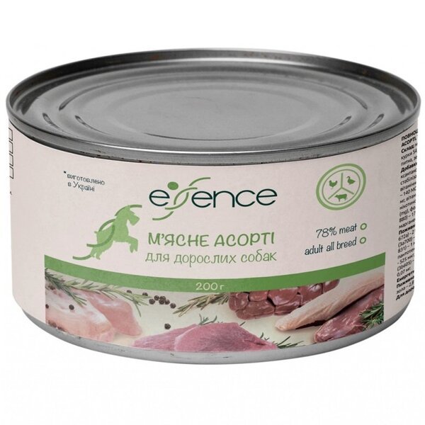 

Влажный корм для взрослых собак Essence мясное ассорти, 200 г