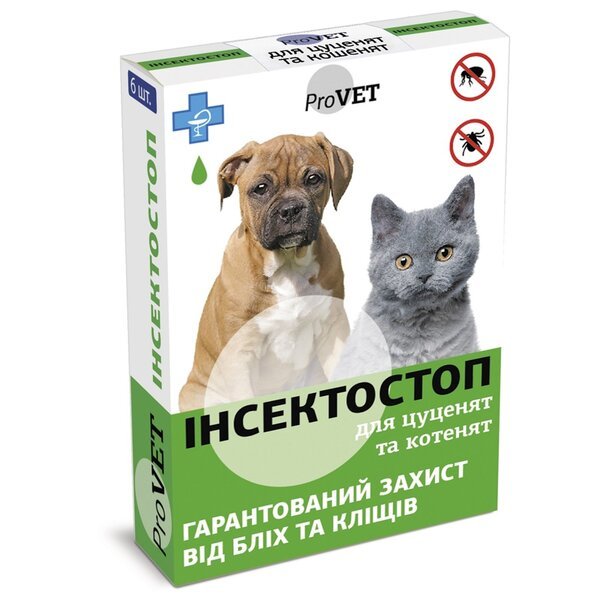 Капли от блох и клещей ProVET Инсектостоп для котят и щенков, 6 пипеток по 0,5 мл