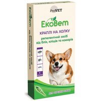 Репелентні краплі на холку від бліх та кліщів ProVET ЕкоВет для середніх порід собак, 4 піпетки по 1,0 мл