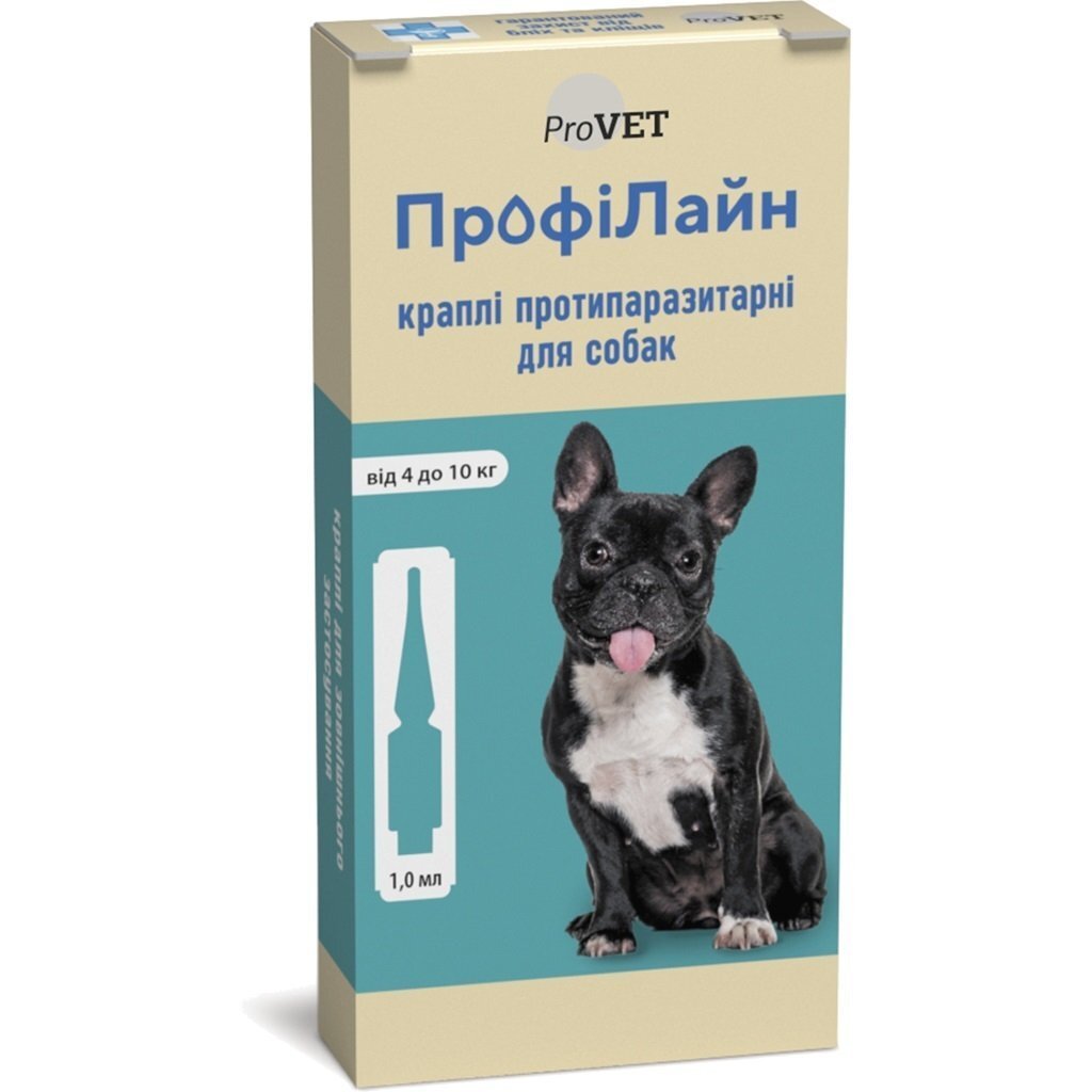 Краплі від бліх та кліщів ProVET ПрофіЛайн для собак вагою 4-10 кг, 4 піпетки по 1,0 млфото
