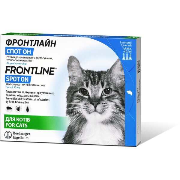 Капли Boehringer Ingelheim Фронтлайн Спот-Он от блох и клещей для кошек ...