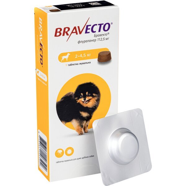 

Жевательная таблетка Bravecto (Бравекто) от блох и клещей для собак 2 - 4.5 кг