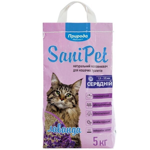 Наполнитель для кошачьего туалета бентонитовый Природа SANI PET средний с лавандой 5кг