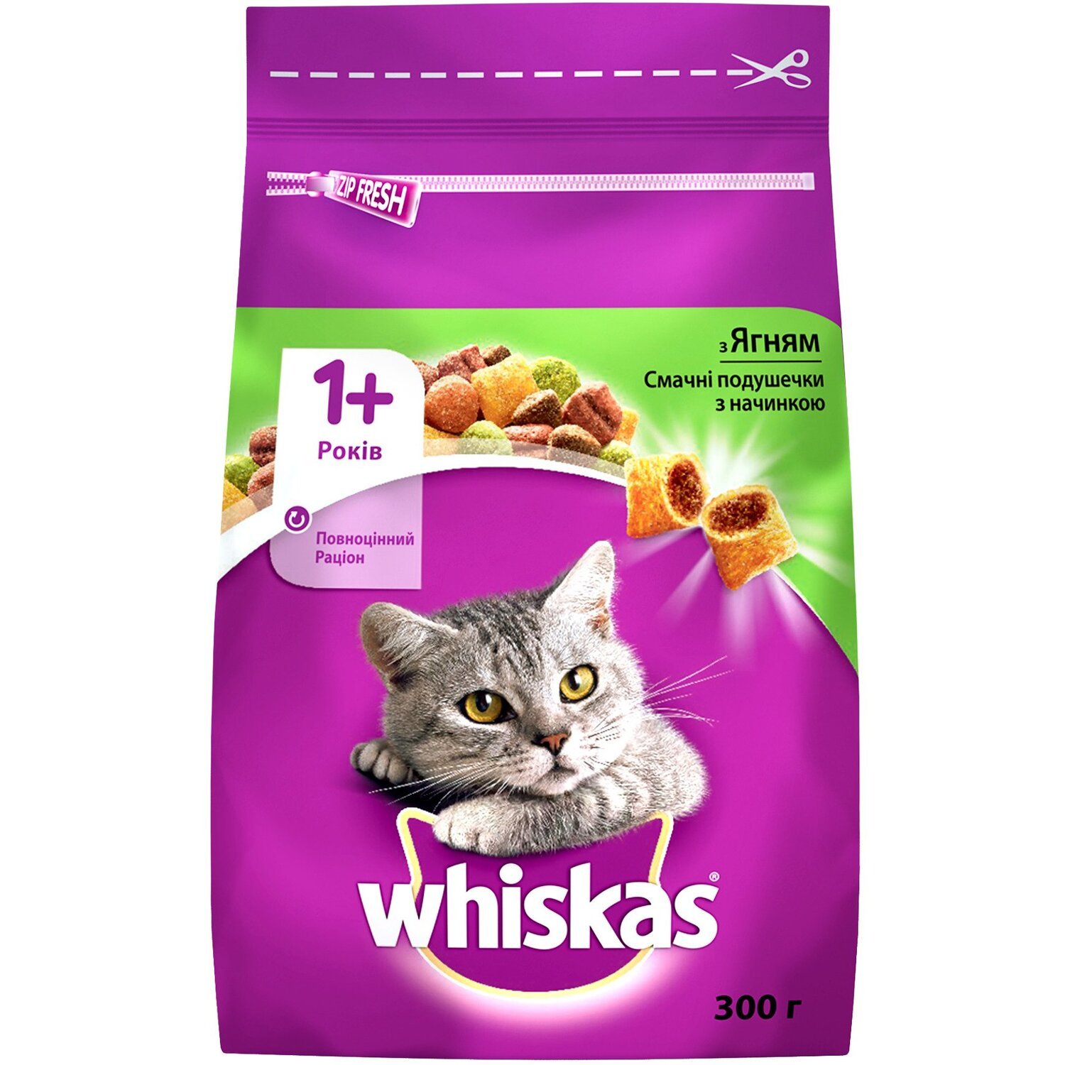 Сухой корм для взрослых кошек Whiskasas с ягненком 300г фото 