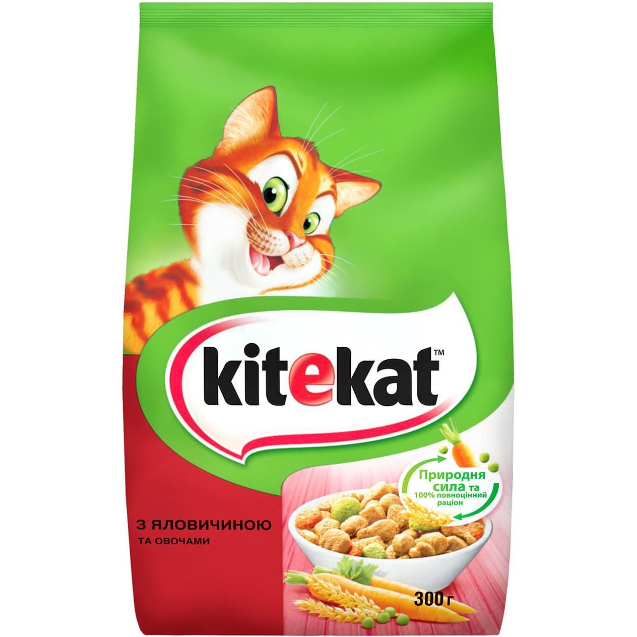 Сухий корм для дорослих кішок KiteKat з яловичиною та овочами 300гфото1