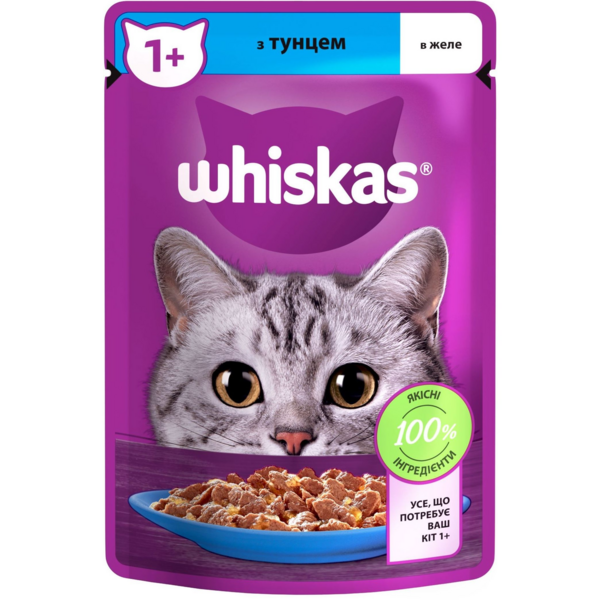 

Влажный корм для котов Whiskas с тунцом в желе 28*85г