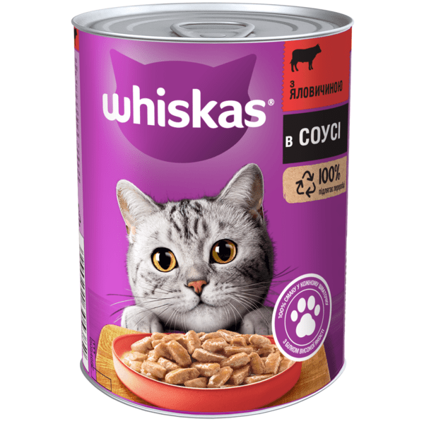 

Влажный корм для котов Whiskas кусочки говядины в соусе 400г