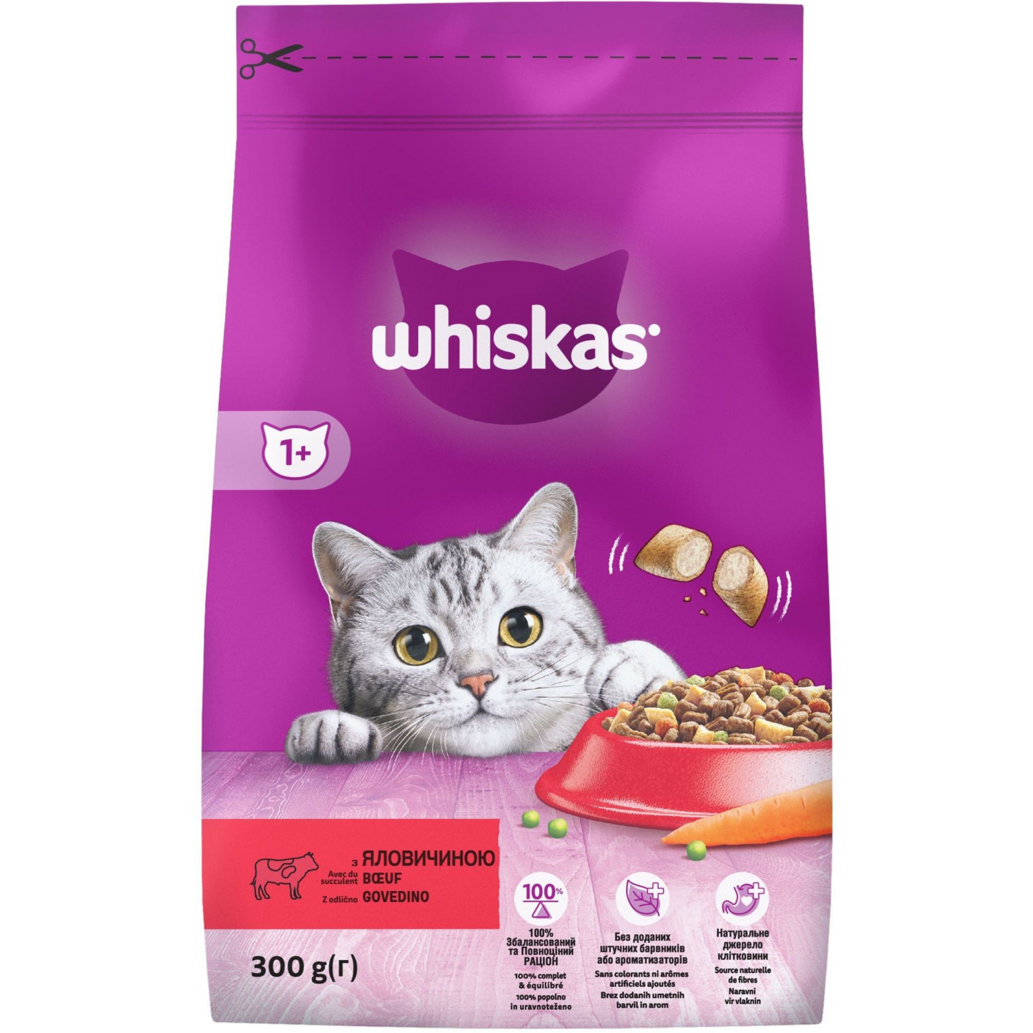 Корм сухий для дорослих котів з яловичиною Whiskas 300гфото