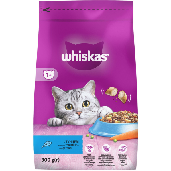 

Корм сухой для взрослых котов с тунцом Whiskas 300г