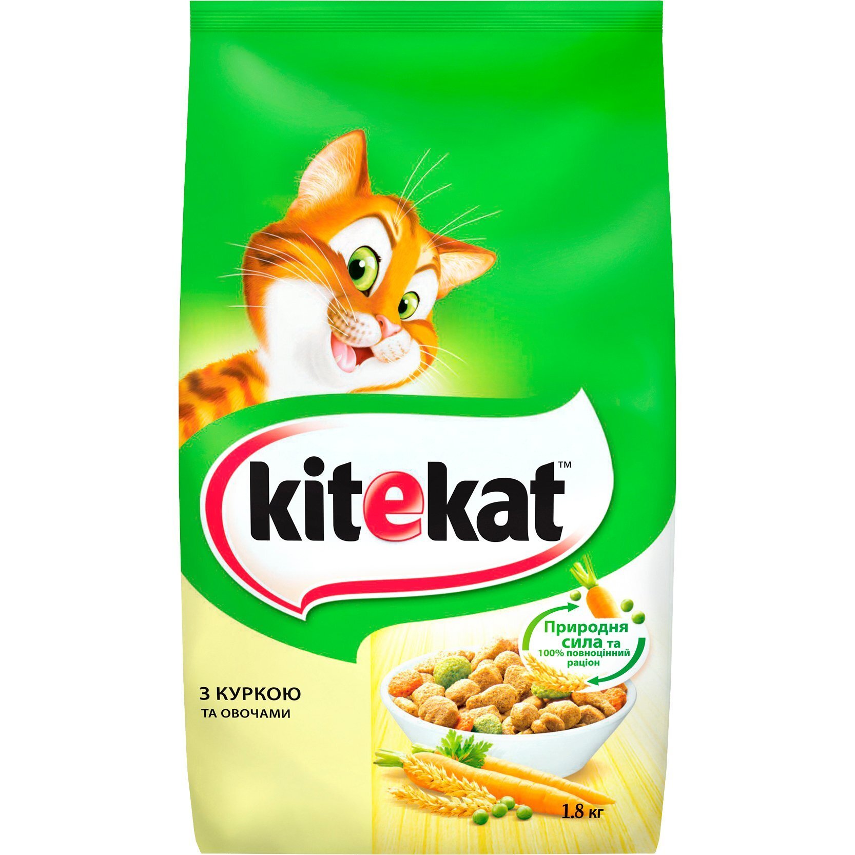 Сухой корм для взрослых кошек KiteKat с курицей и овощами 1.8кг фото 1
