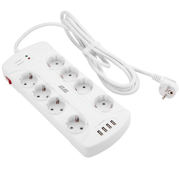 Сетевой фильтр 2E 8XSchuko 3G*1.5мм, 4*USB-A, 3м, White (2E-SP815M3USBWH)