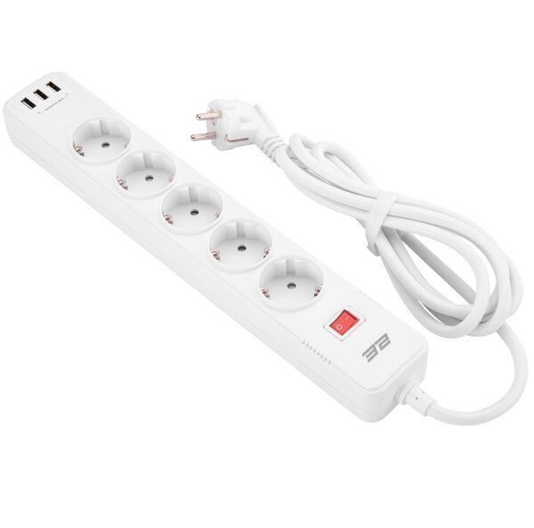 

Сетевой фильтр 2E 5XSchuko 3G*1.5мм, 3*USB-A, 2м, White (2E-SP515M2USBWH)