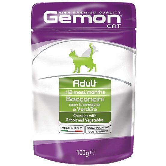 Влажный корм для кошек Gemon Cat Wet Adult кролик с овощами 100 г