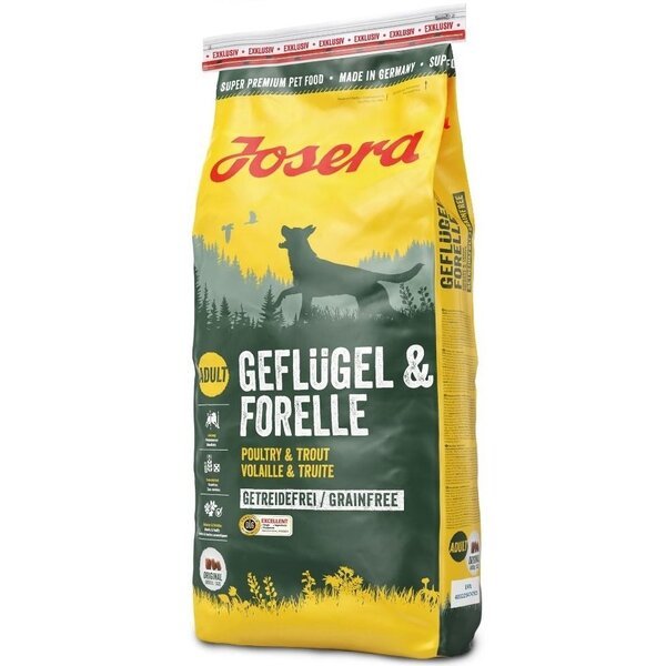 

Сухой корм для взрослых и активных собак Josera Adult Geflugel & Forelle с мясом птицы и форели, 15 кг