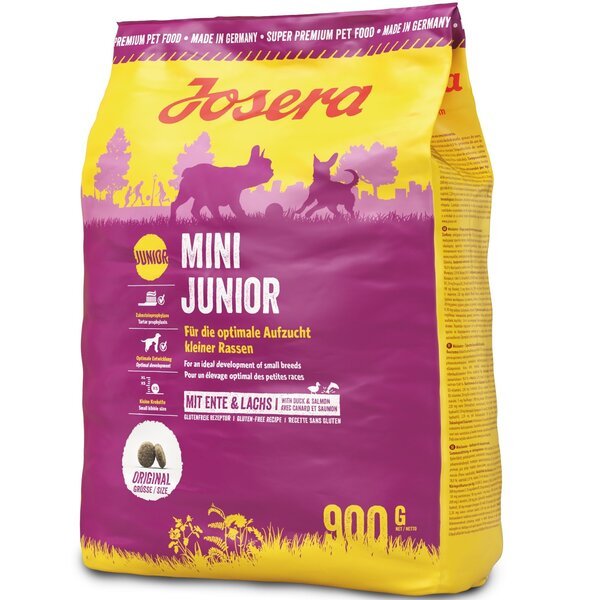 

Сухой корм для подрастающих собак малых пород Josera Mini Junior с 3-й недели жизни, с уткой и лососем, 900 г