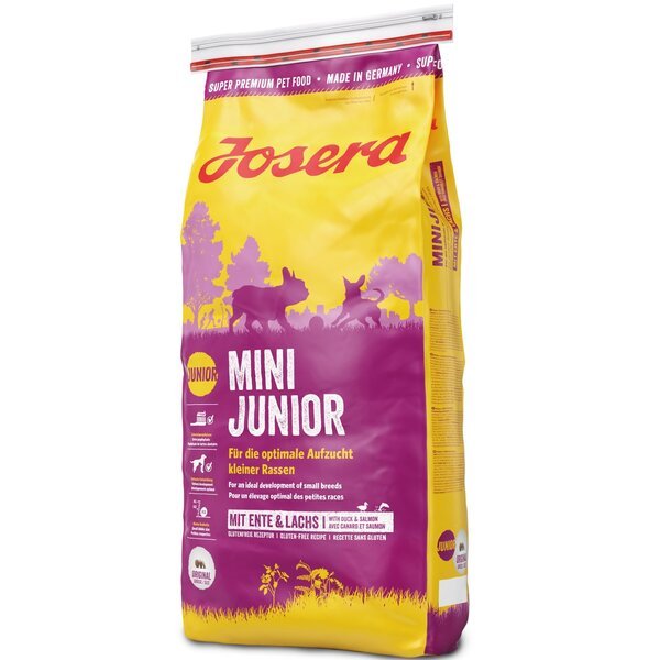 

Сухой корм для подрастающих собак малых пород Josera Mini Junior с 3-й недели жизни, с уткой и лососем, 15 кг