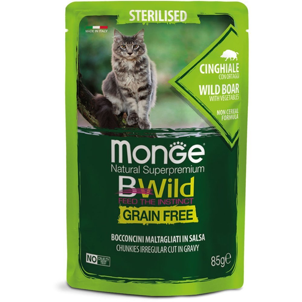 Вологий корм для стерилізованих кішок Monge Cat Be Wild Gr. Free м&#039;ясо дикого кабана з овочами, 85 гфото