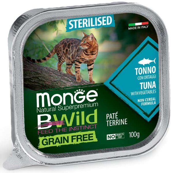 

Паштет для стерилизованных кошек Monge Cat Be Wild Gr. Free Wet Sterilised тунец с овощами, 100 г