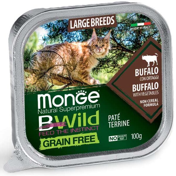 

Паштет для кошек больших пород Monge Cat Be Wild Gr.Free Wet для з мясом буйвола, 100 г