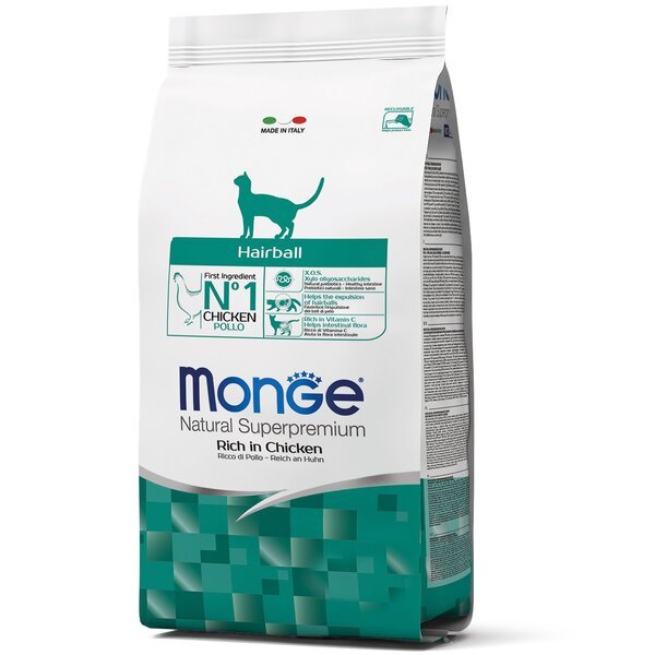 Сухой корм для кошек всех пород Monge Cat Hairball со вкусом курицы, кукурузы и риса 0,4 кг