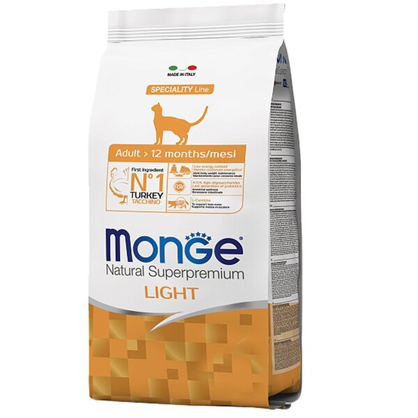 Сухой корм для взрослых кошек всех пород Monge Cat light с индейкой 1.5 кг