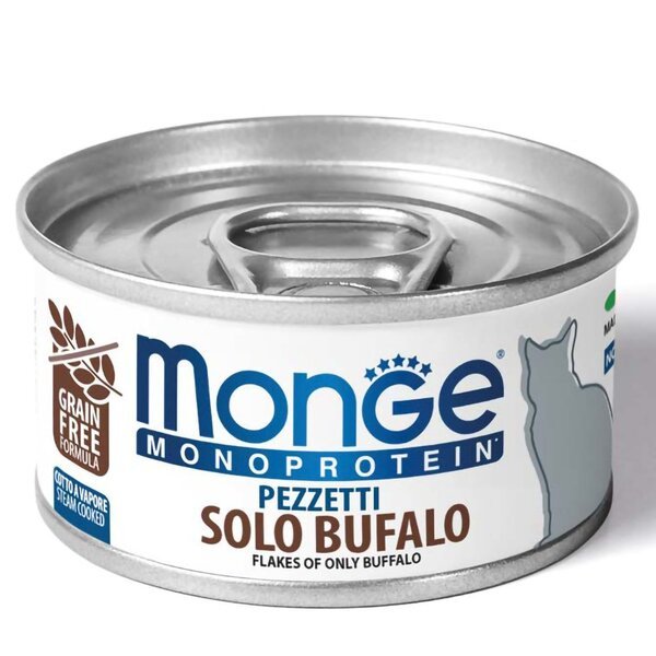 Влажный корм для кошек Monge Cat Monoprotein для кошек, хлопья из мяса буйвола, 80 г