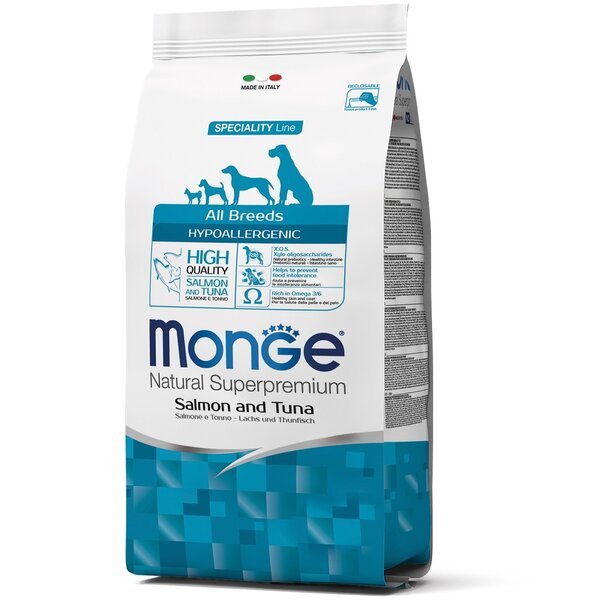 Сухой корм для собак Monge Dog All breeds Hypoallergenic гипоалергенный, со вкусом риса и лосося 2,5 кг