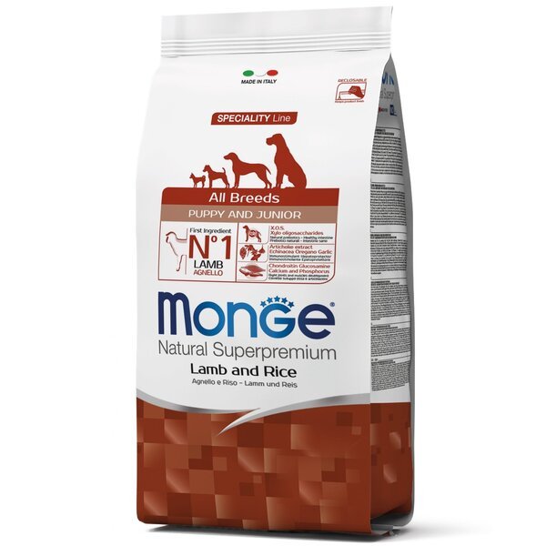 Сухой корм для щенков Monge Dog All breeds Puppy&Junior Salmon&Rice ягненок с рисом, 2,5 кг