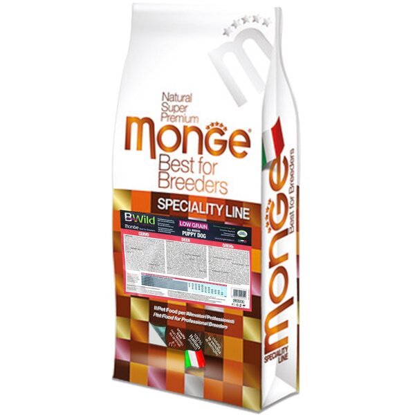 

Сухой корм для щенков Monge Dog Be Wild Low Grain с олениной, 15 кг