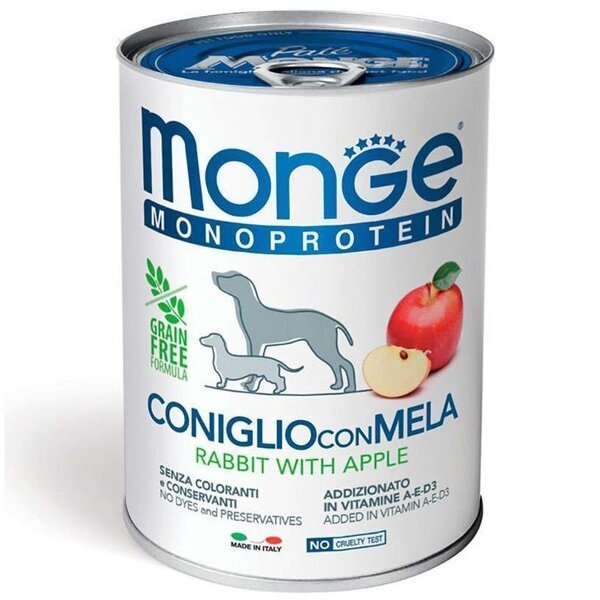 

Влажный корм для собак Monge Dog Fruit Monoprotein кролик с яблоками 400 г