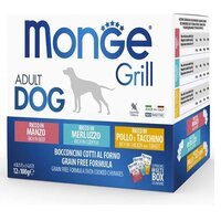 Вологий корм для собак Monge Dog Grill Mix Chicken and Turkey, Beef, Cod Fish з тріскою, індичкою та куркою 1,2 кг