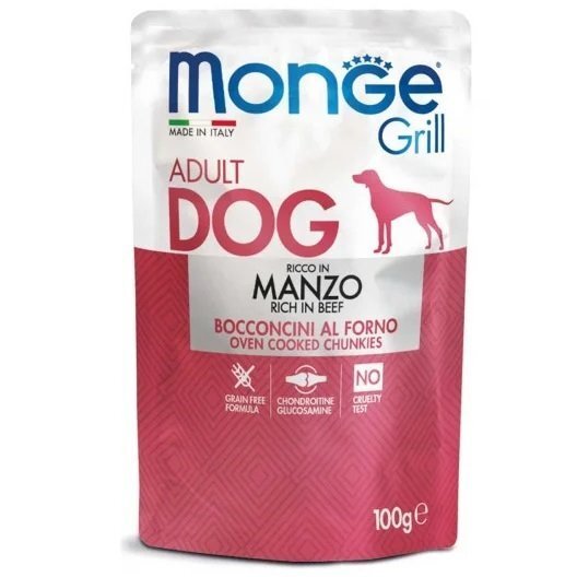 Влажный корм для собак Monge Dog Grill с говядиной, 100 г