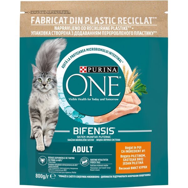 

Сухой корм для котов Purina One Adult Cat Chicken & WhlG 800 г