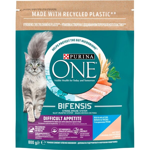 

Сухой корм для взрослых котов Purina One Difficult Appetite с выборочным вкусом в еде, с треской и форелью 800 г