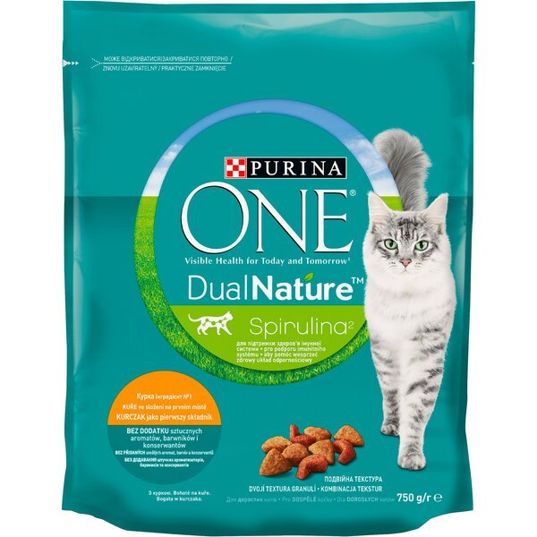 Сухой корм для кошек Purina One DualNature со спирулиной 750 г