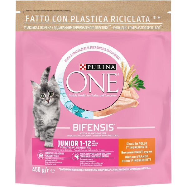 

Сухой полнорационный корм для котят и беременных кошек Purina ONE Junior с курицей и цельными злаками 450 г