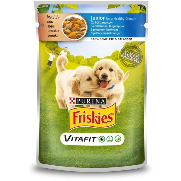 

Влажный корм для собак Purina Friskies Junior с курицей и морковью в соусе 100 г