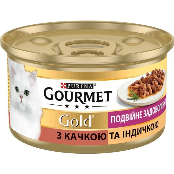 

Влажный корм для котов Gourmet Gold Двойное удовольствие с уткой и индейкой 85 г