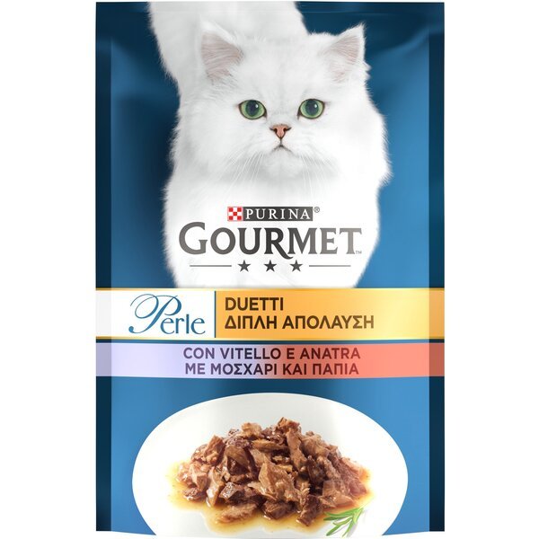 

Влажный корм для котов Gourmet Perle кусочки в подливе с телятиной и уткой 85 г