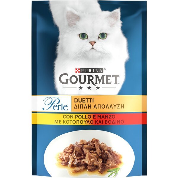 Влажный корм для кошек Gourmet Perle кусочки в подливе с курицей и говядиной 85 г