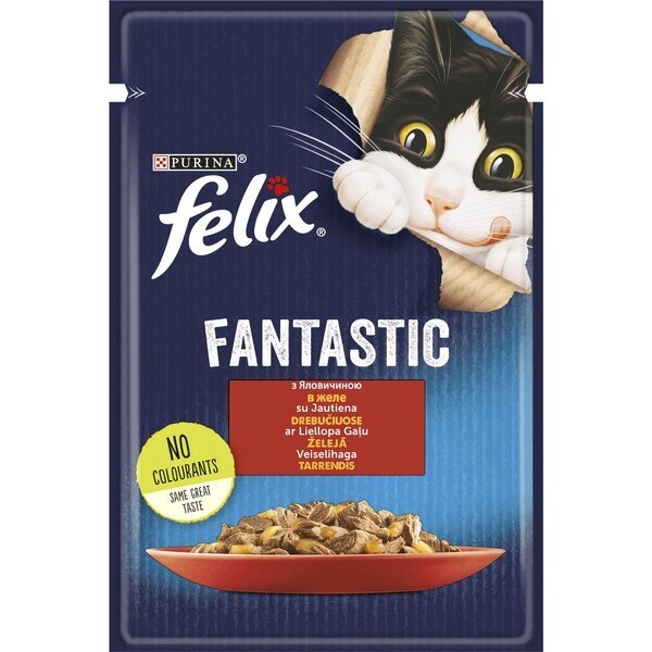 Влажный корм для кошек Felix Fantastic с говядиной в желе, 85г