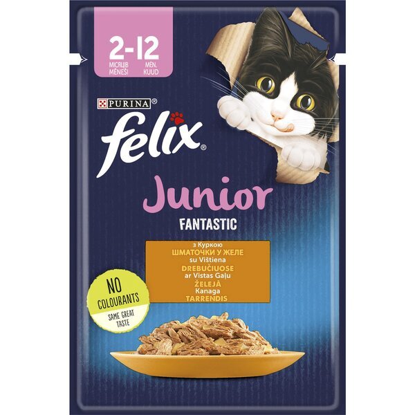 Влажный корм для кошек Felix Fantastic Junior с курицей в желе 85 г