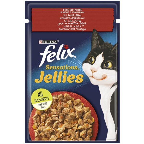 Влажный корм для кошек Felix Sensations Jellies с говядиной в желе с томатами для котов 85г