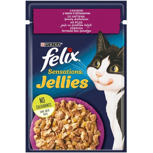 

Влажный корм для котов Felix Sensations Jellies с уткой в желе со шпинатом 85 г