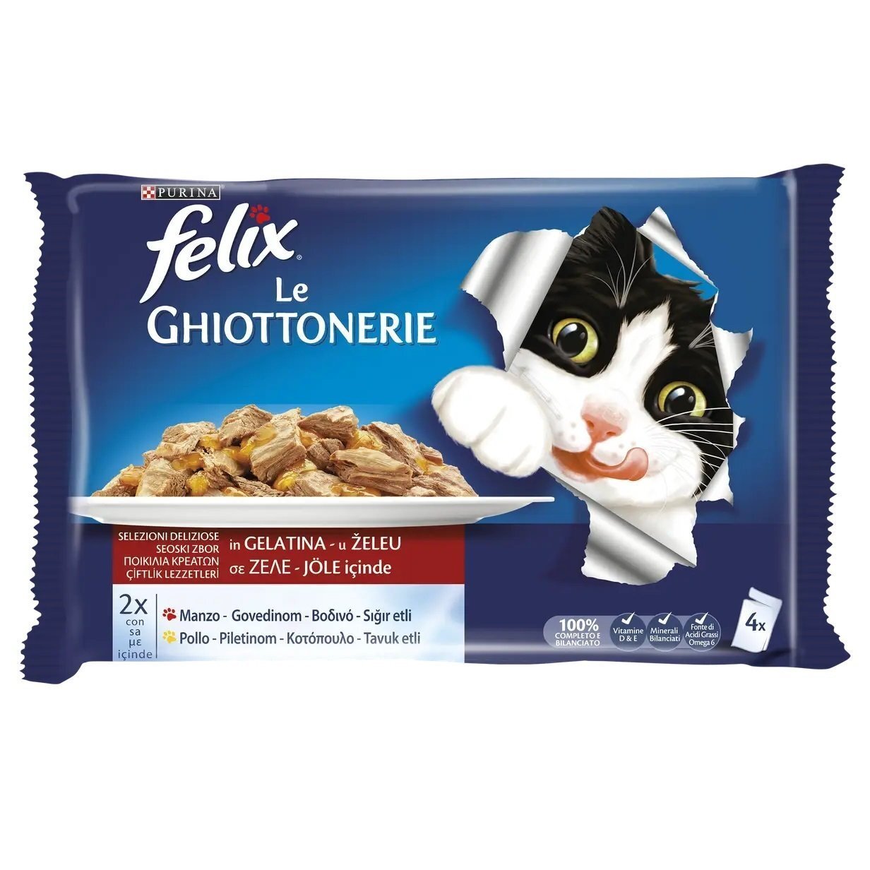 Влажный корм для кошек Felix Agail кусочки в желе с говядиной и курицей 4x100г фото 