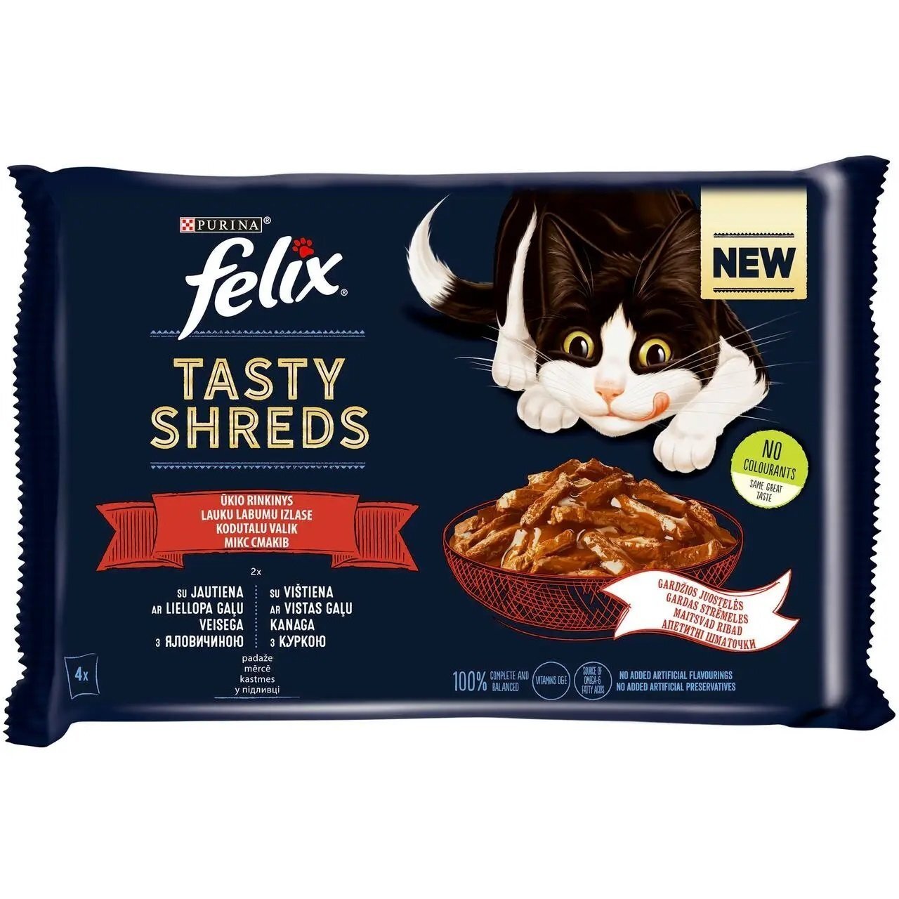 Влажный корм для кошек Felix Микс вкусов Аппетитные кусочки с говядиной и курицей 4x80г фото 